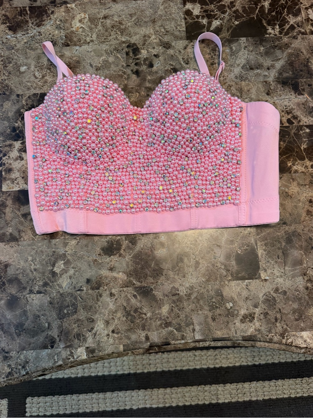 Pink Pearl-Embellished Bustier Crop Top